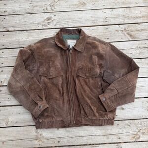 Basic Equipment Suede Leather Bomber Jacket Mens Large Brown Vintage Zip Up